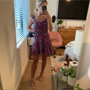 magenta floral mini dress